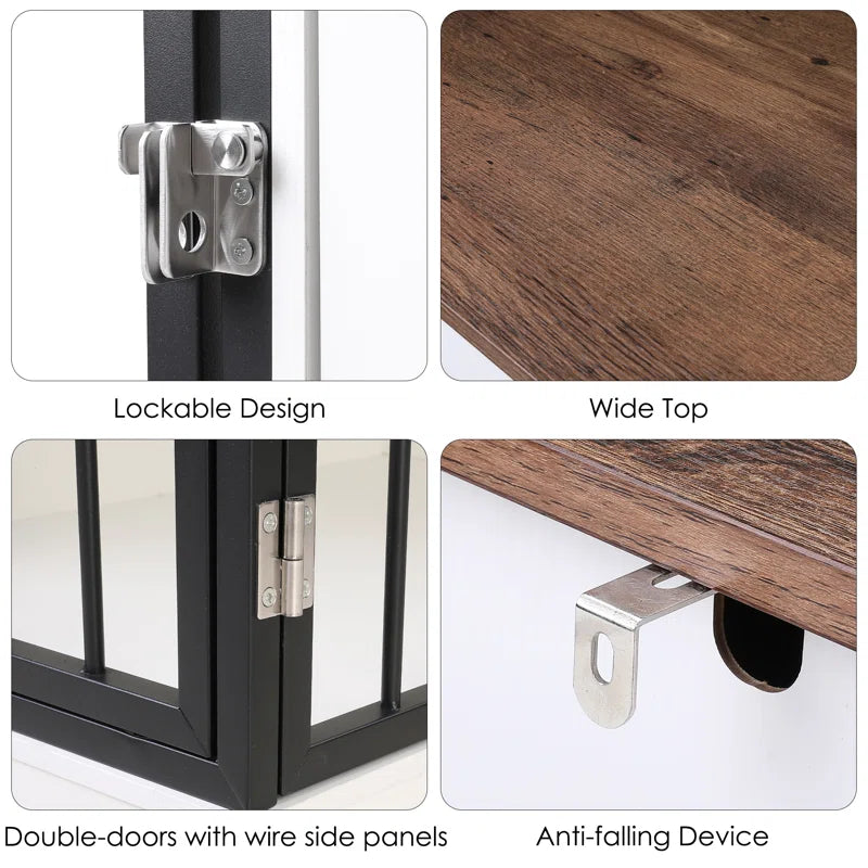 Ansel 47.2" Dog Kennel Console Table | Wooden Crate Furniture with 2 Storage Drawers & Feed Cabinet