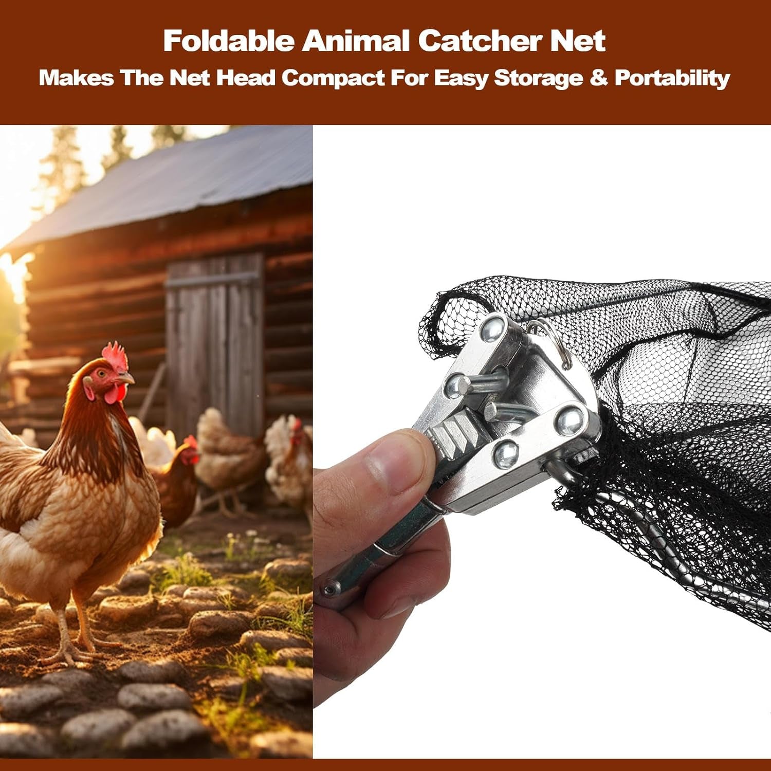 Chicken Catching Net, Animal Net with Extendable 46 Inch Stainless Steel Pole, Chicken Nets for Chickens, Ducks, Birds Cats, Dogs，Fishnet, Chicken Catcher for Poultry Supplies
