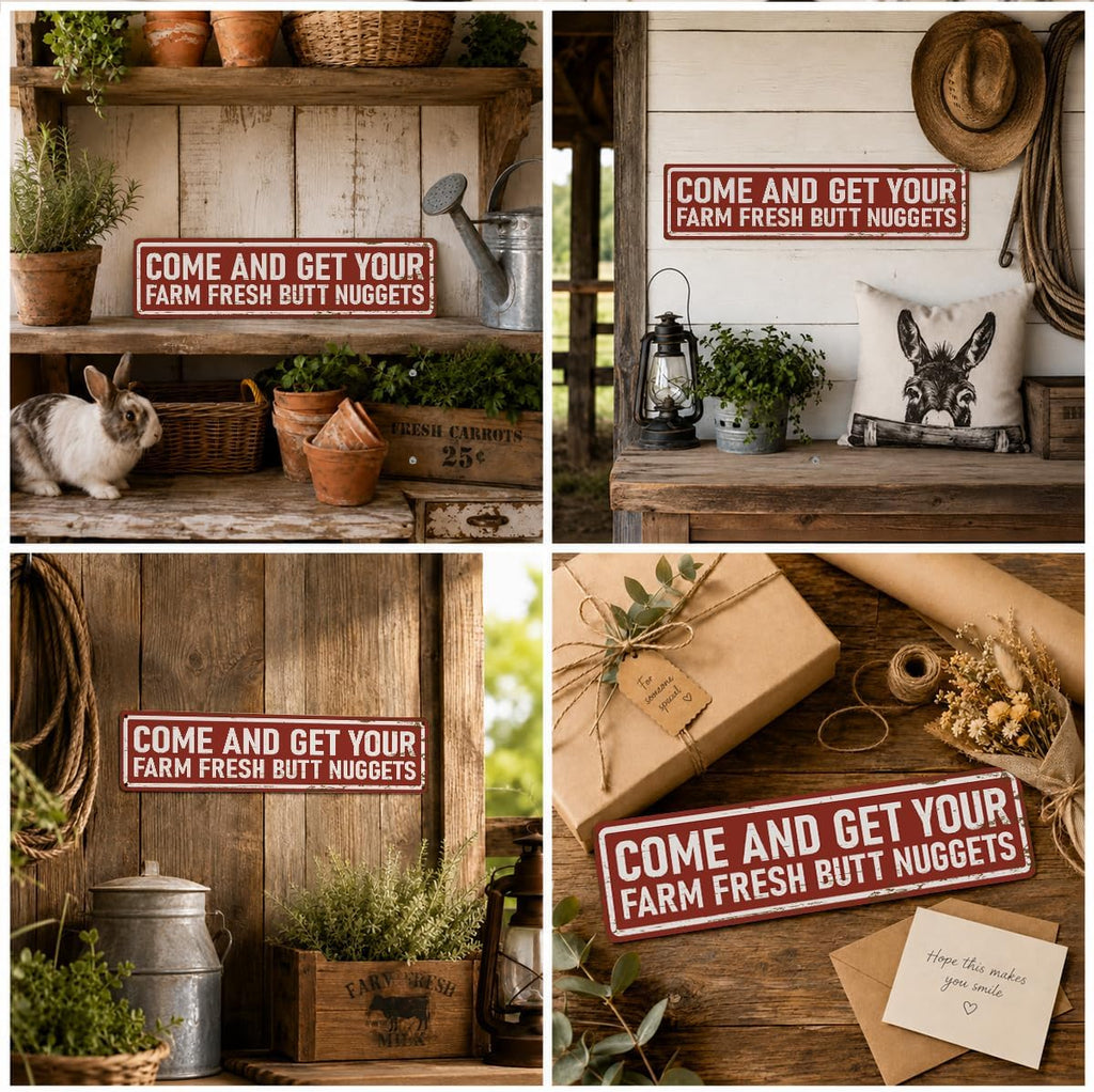 Rustic Farmhouse Style Chicken Coop Sign, Metal Outdoor Chicken House Signs, Farm Fresh Butt Nuggets Signs, Retro Metal Tin Sign, Farmhouse Decor, Backyard Hen House Gift 15.8X4 Inch