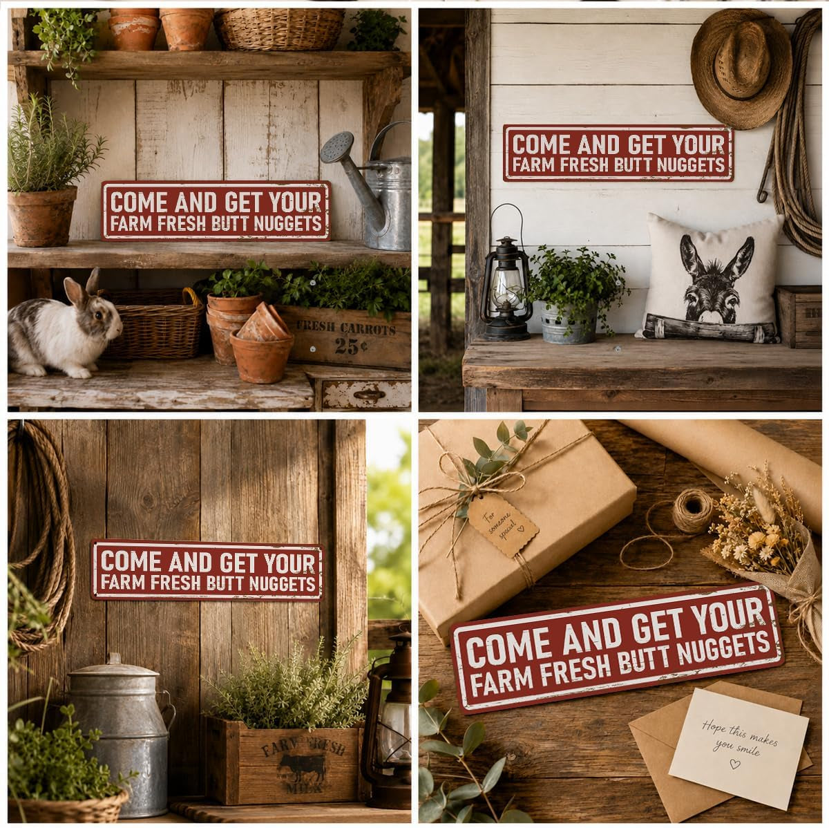 Rustic Farmhouse Style Chicken Coop Sign, Metal Outdoor Chicken House Signs, Farm Fresh Butt Nuggets Signs, Retro Metal Tin Sign, Farmhouse Decor, Backyard Hen House Gift 15.8X4 Inch