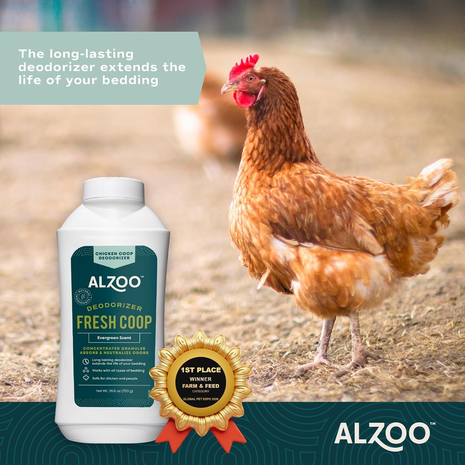 My Fresh Coop Chicken Coop Deodorizer – Concentrated Mineral-Based Odor Control Granules for Backyard Chickens, Helps Keep Bedding Fresh Longer, Evergreen Scent, 26.6 Oz, Pack of 2