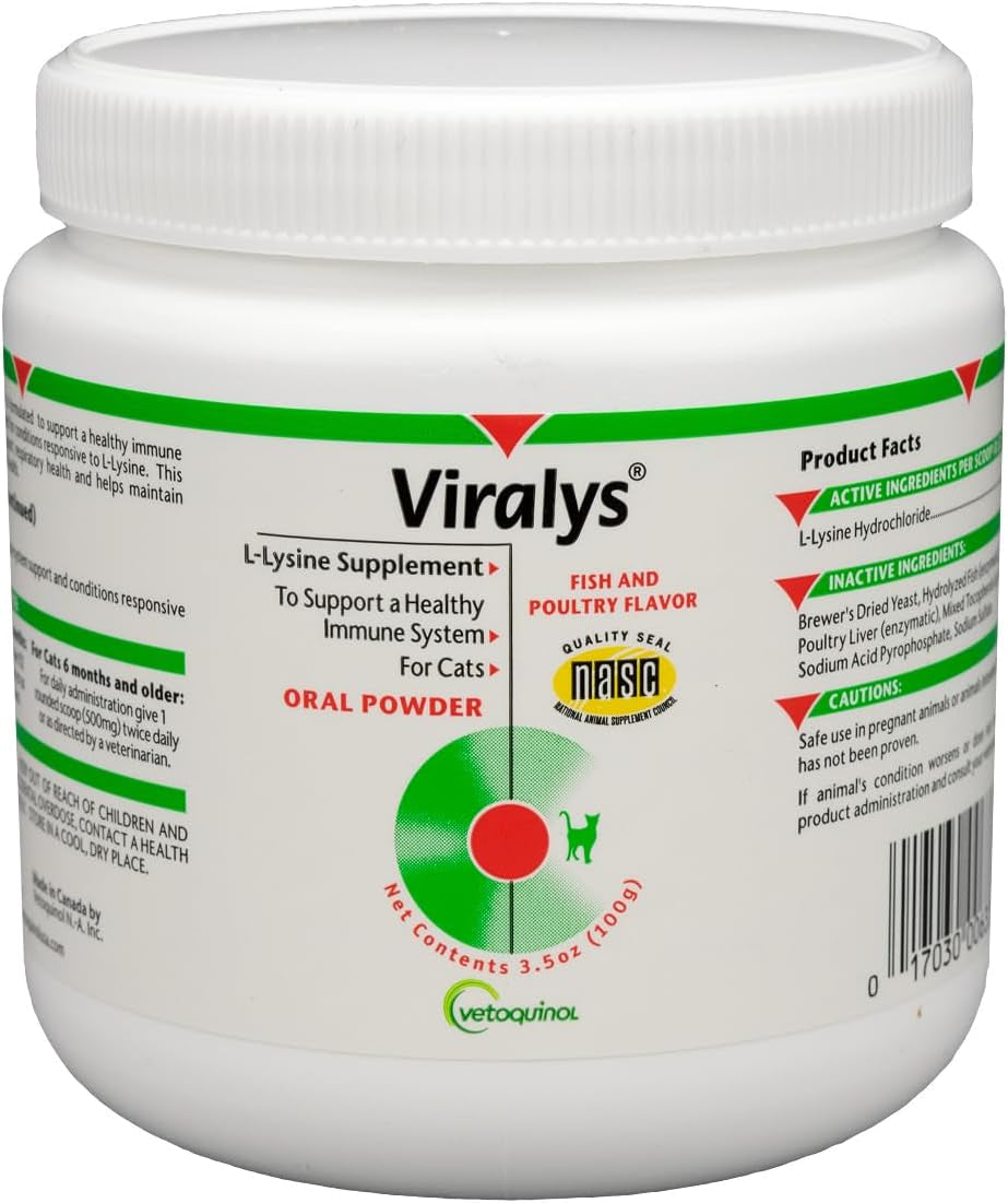 Viralys - Lysine Supplement for Cats & Kittens - Supports Eye Wellness, Respiratory Health & Immune Strength - Flavored Oral Powder for Easy Feeding & Daily Use - 100 Grams