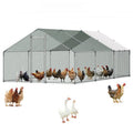 Metal Chicken Coop, 9.8X19.6X6.5 Ft Large Walk-In Chicken Runs with Cover, Spire Roof Hen House Enclosure with Security Lock, Outdoor Duck Rabbit Cage Poultry Pen for Backyard, Farm, Yard