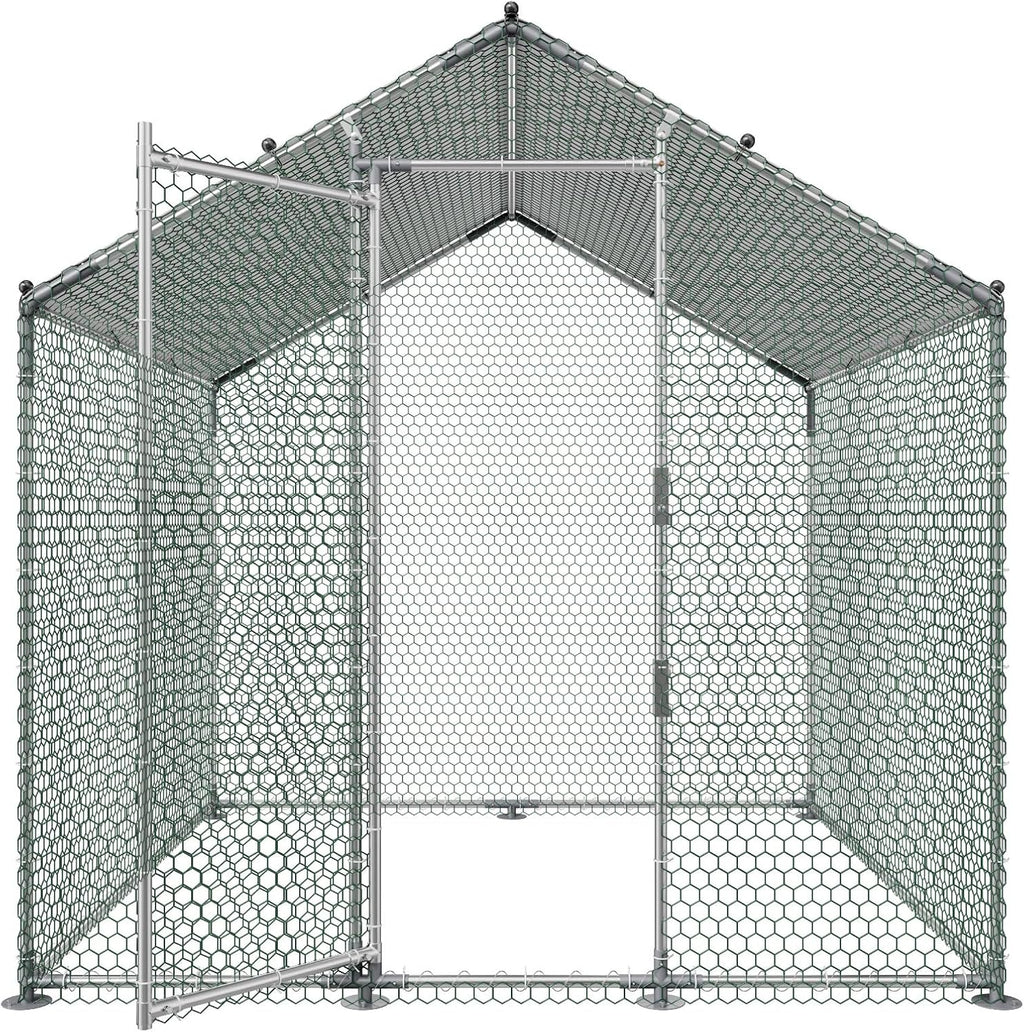 Metal Chicken Coop, 6.56X6.56X6.56Ft Large Walk-In Chicken Runs with Cover, Spire Roof Hen House Enclosure with Security Lock, Outdoor Duck Rabbit Cage Poultry Pen for Backyard, Farm, Yard