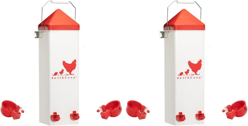 2 Gallon Chicken Waterer with Auto-Fill Cups, Horizontal Nipples, Anti-Roost Cone and Mounting Kit - Suitable for Chickens, Quail, Ducks, Geese, Turkey and More (Pack of 2)