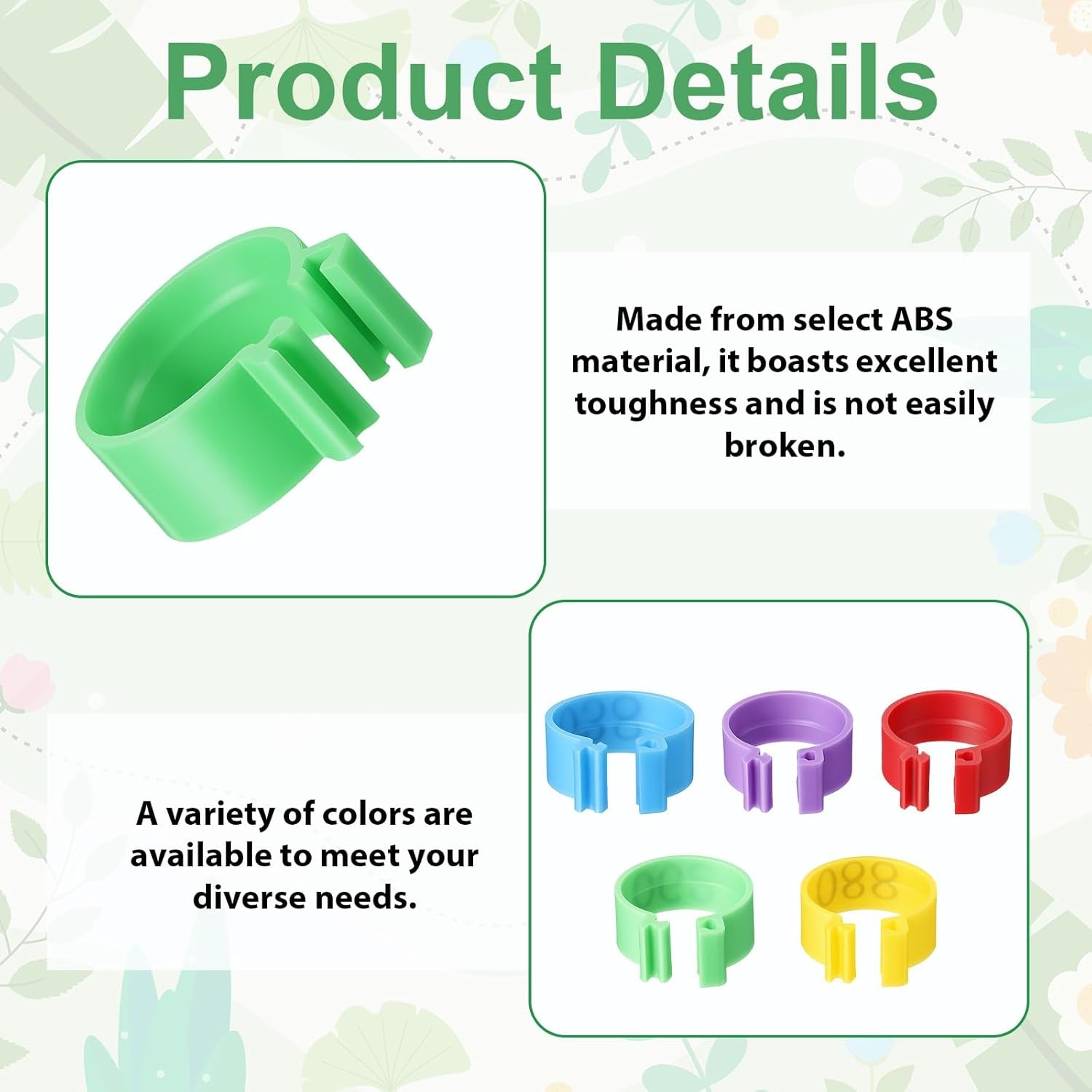 100 Pcs 16Mm Chicken Leg Bands, Adjustable Poultry Tags with 5 Colors Color-Coded Leg Bands Chicken Coop Accessories for Ducks Bantam Guinea Pigeons Goose Gamefowl