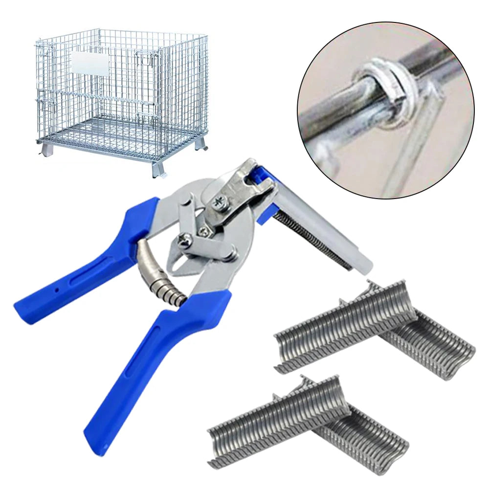 Hog Ring Plier Tool/ 600Pcs M Clips Staples Chicken Mesh Cage Wire Fencing Caged Clamp Poultry Supplies Mesh Clip Shading