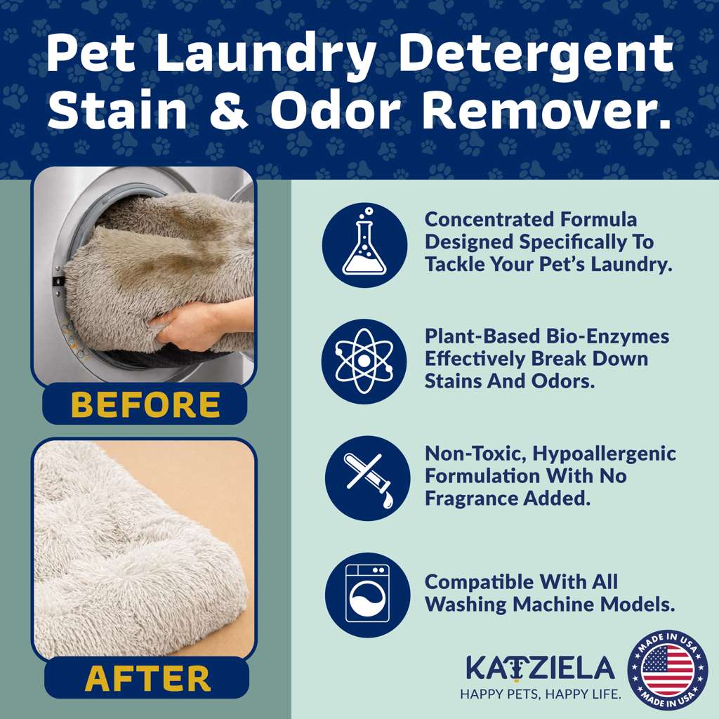 Laundry Detergent Odor Remover HE Washer Friendly Enzyme Based Powder Detergent for Cat Pee, Deodorizer, Urine, Dogs Beds, Dog Drool, Stain Eliminator - 64 Loads
