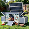 Wooden Chicken Coop with Nesting Boxes, 59'' Large Outdoor Poultry Hutch for Backyard, Weatherproof Hen House with Easy-Clean Tray, Ventilated Chicken Cage for Ducks & Rabbits, Gray