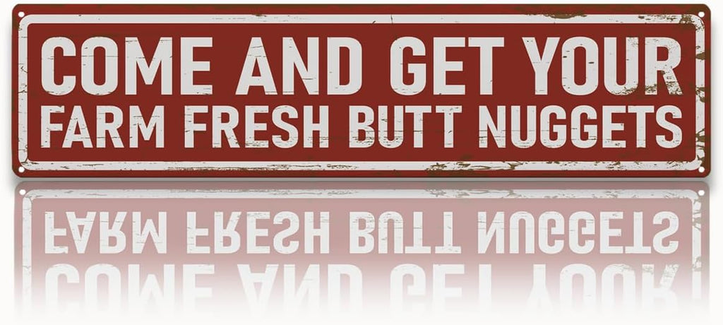 Rustic Farmhouse Style Chicken Coop Sign, Metal Outdoor Chicken House Signs, Farm Fresh Butt Nuggets Signs, Retro Metal Tin Sign, Farmhouse Decor, Backyard Hen House Gift 15.8X4 Inch
