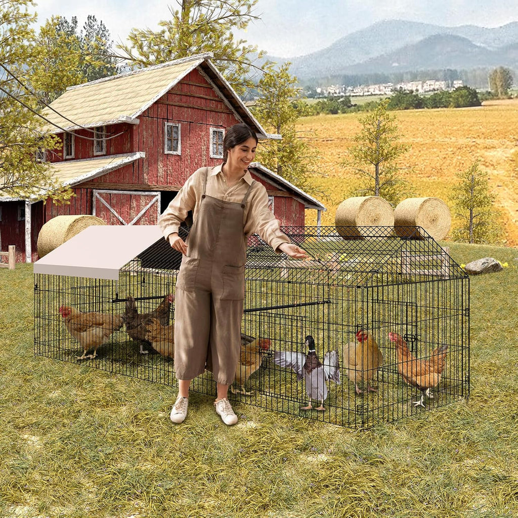 Metal Chicken Coop with Waterproof & Anti-Uv Cover, Portable Chicken Run for Yard, Poultry Cage Hen House for Backyard Farm Use, 130 in L X 40 in W X 40 in H