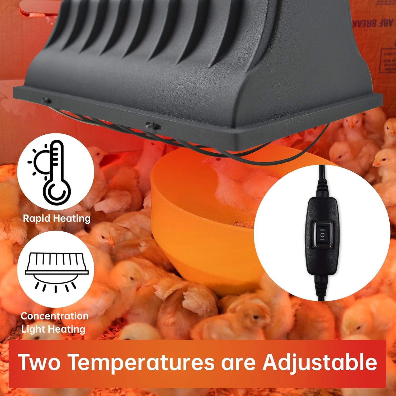 Chicken Coop Heater for Chicks,Brooder Heater with 2Pcs Heat Lamp(250W and 175W),Adjustable Temp & Height Chicken Brooder Box Supplies for Chicken Livestock Dogs Sheep Pets
