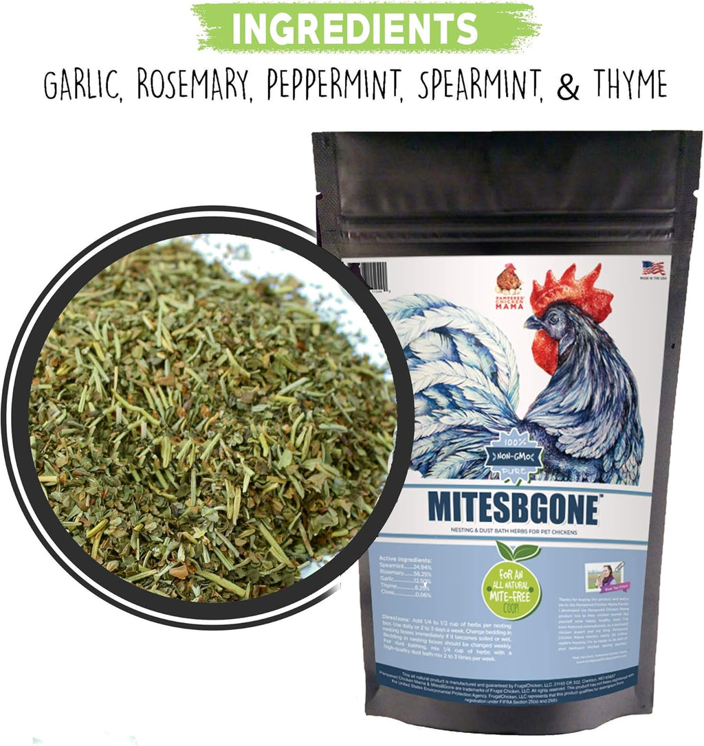 Backyard Chicken Nesting Herbs 16 Oz (1 Lb) - Mitesbgone All-Natural Backyard Chicken Feed & Supplies to Protect against Pests, Bugs, Insects & Vermin - Nesting Blend for Hens