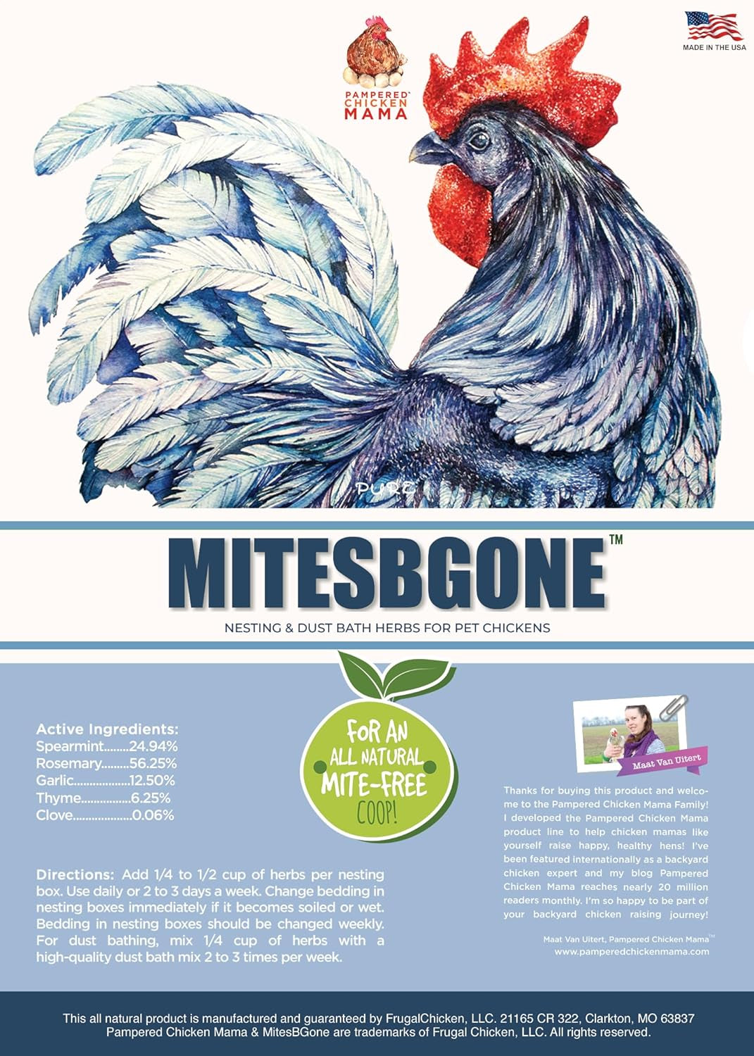 Backyard Chicken Nesting Herbs 16 Oz (1 Lb) - Mitesbgone All-Natural Backyard Chicken Feed & Supplies to Protect against Pests, Bugs, Insects & Vermin - Nesting Blend for Hens