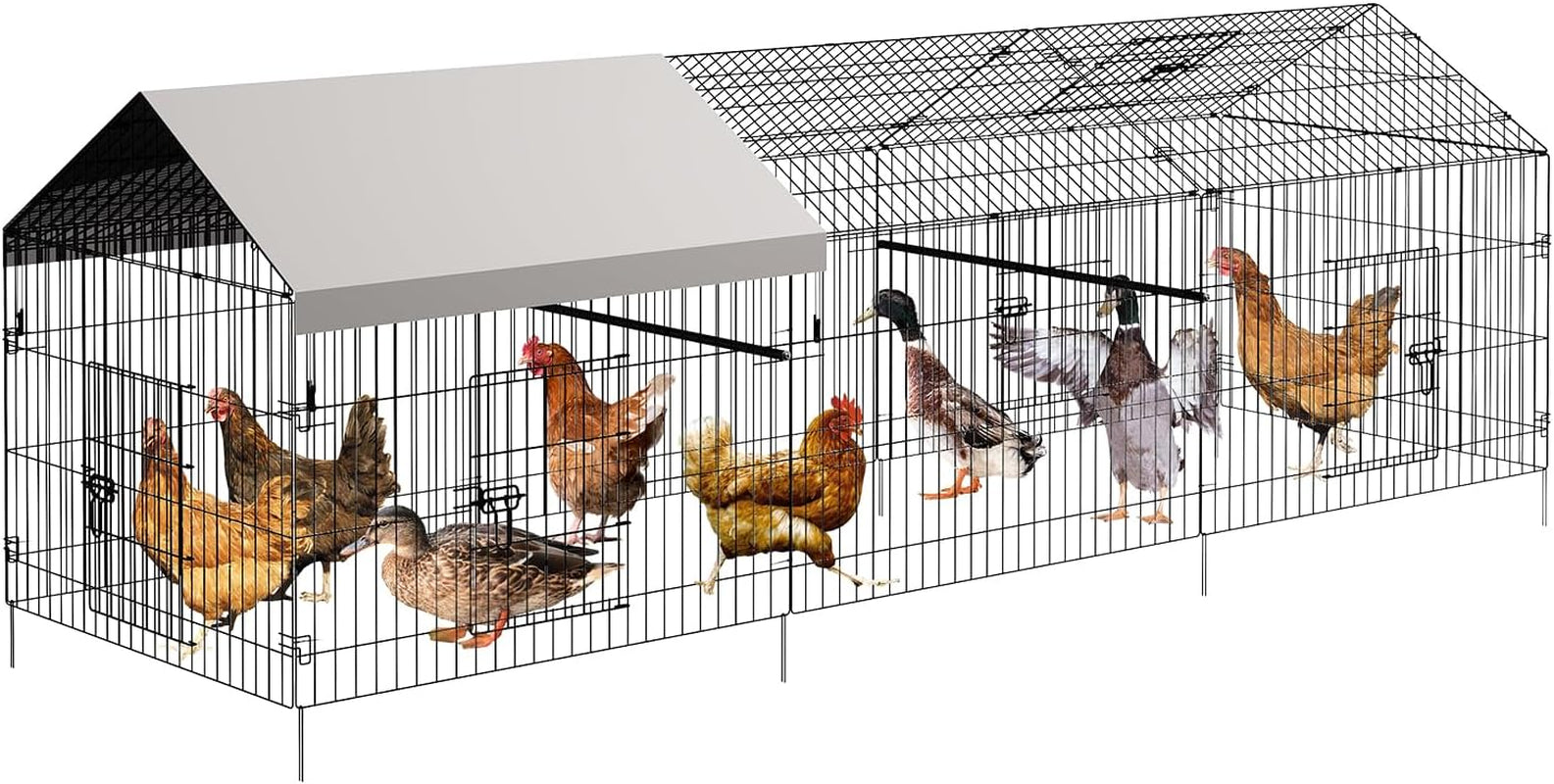 Metal Chicken Coop with Waterproof & Anti-Uv Cover, Portable Chicken Run for Yard, Poultry Cage Hen House for Backyard Farm Use, 130 in L X 40 in W X 40 in H
