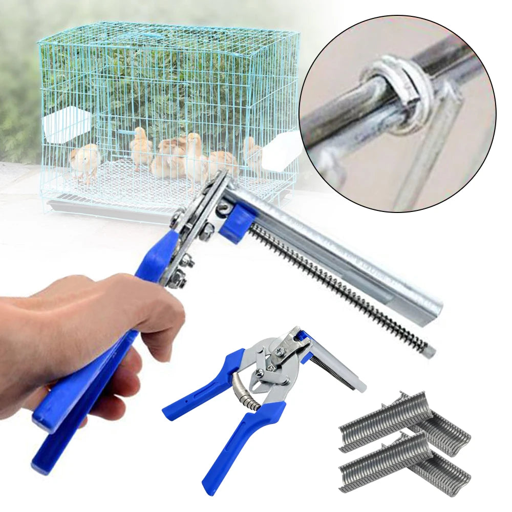 Hog Ring Plier Tool/ 600Pcs M Clips Staples Chicken Mesh Cage Wire Fencing Caged Clamp Poultry Supplies Mesh Clip Shading