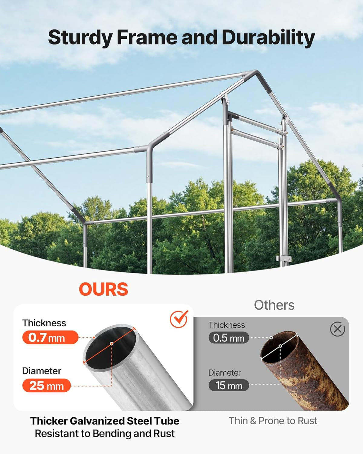 Metal Chicken Coop, 6.56X6.56X6.56Ft Large Walk-In Chicken Runs with Cover, Spire Roof Hen House Enclosure with Security Lock, Outdoor Duck Rabbit Cage Poultry Pen for Backyard, Farm, Yard