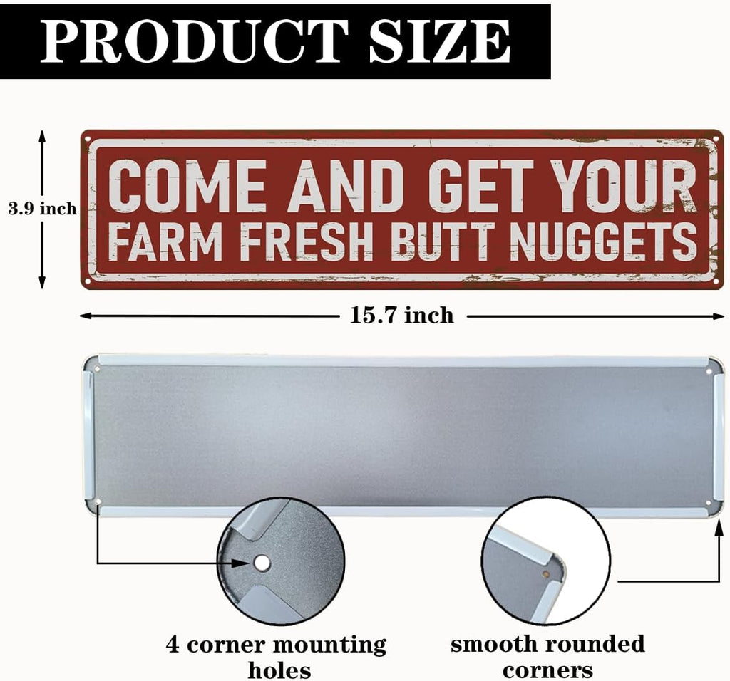 Rustic Farmhouse Style Chicken Coop Sign, Metal Outdoor Chicken House Signs, Farm Fresh Butt Nuggets Signs, Retro Metal Tin Sign, Farmhouse Decor, Backyard Hen House Gift 15.8X4 Inch