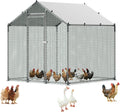 Metal Chicken Coop, 6.56X6.56X6.56Ft Large Walk-In Chicken Runs with Cover, Spire Roof Hen House Enclosure with Security Lock, Outdoor Duck Rabbit Cage Poultry Pen for Backyard, Farm, Yard