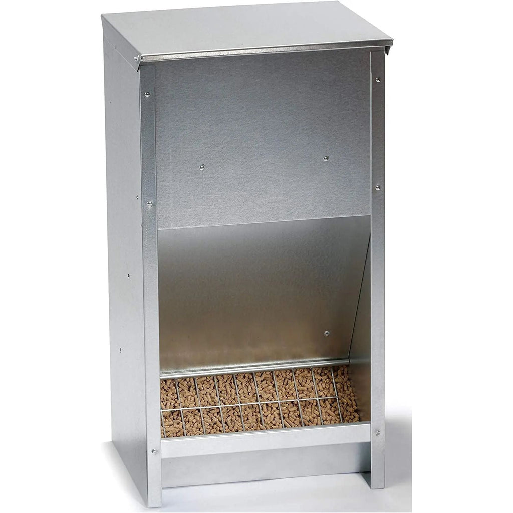 Little Giant Galvanized Steel Poultry Feeder 25 lb High Capacity Wall Mount