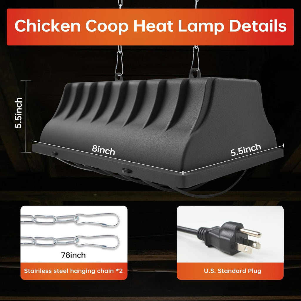 Chicken Coop Heater for Chicks,Brooder Heater with 2Pcs Heat Lamp(250W and 175W),Adjustable Temp & Height Chicken Brooder Box Supplies for Chicken Livestock Dogs Sheep Pets