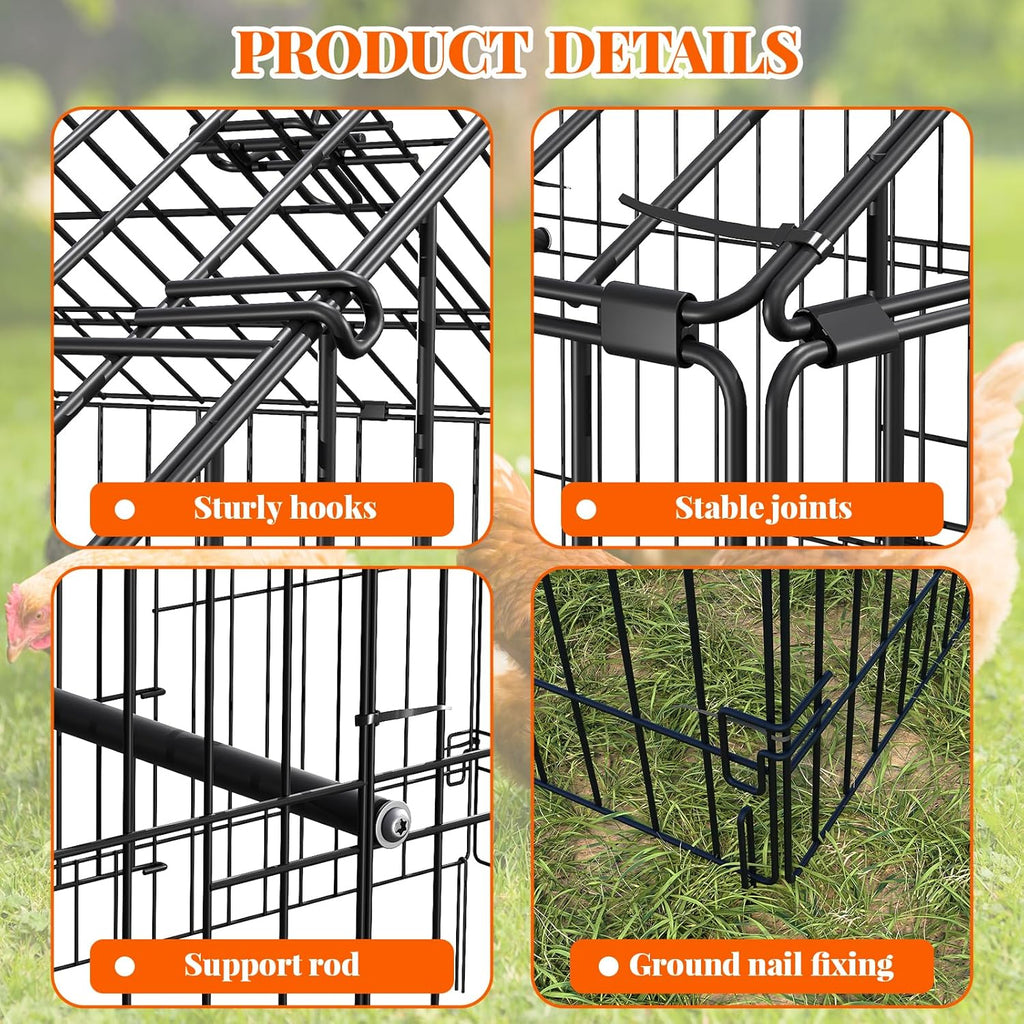 Metal Chicken Coop with Waterproof & Anti-Uv Cover, Portable Chicken Run for Yard, Poultry Cage Hen House for Backyard Farm Use, 130 in L X 40 in W X 40 in H