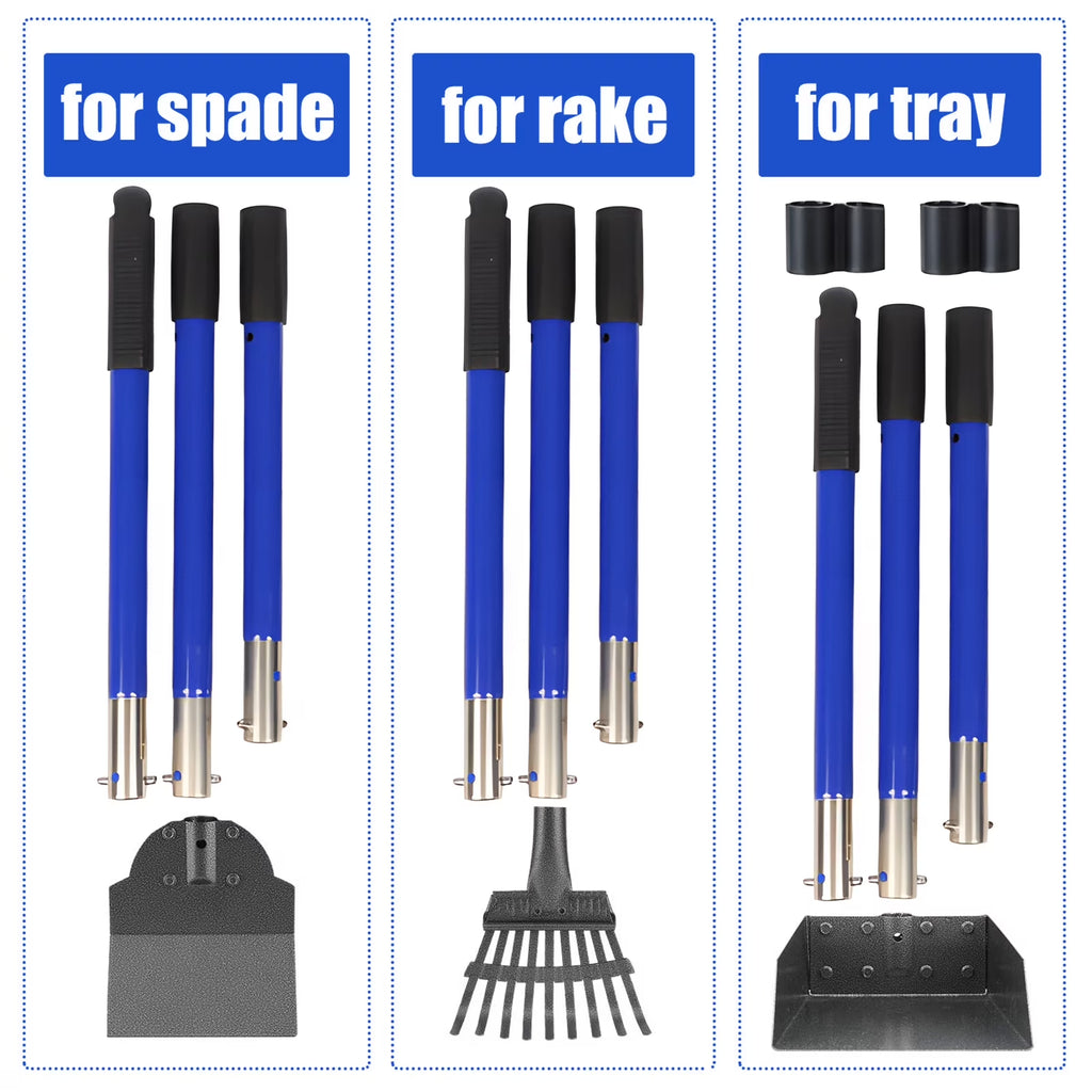 Pooper Scooper, Heavy Duty Dog Poop Scooper Set with Tray Rake and Spade for Large Medium Small Dogs, over 37" Adjustable Metal Long Handle Portable Poop Scoop Pet Waste for Yard Grass Gravel