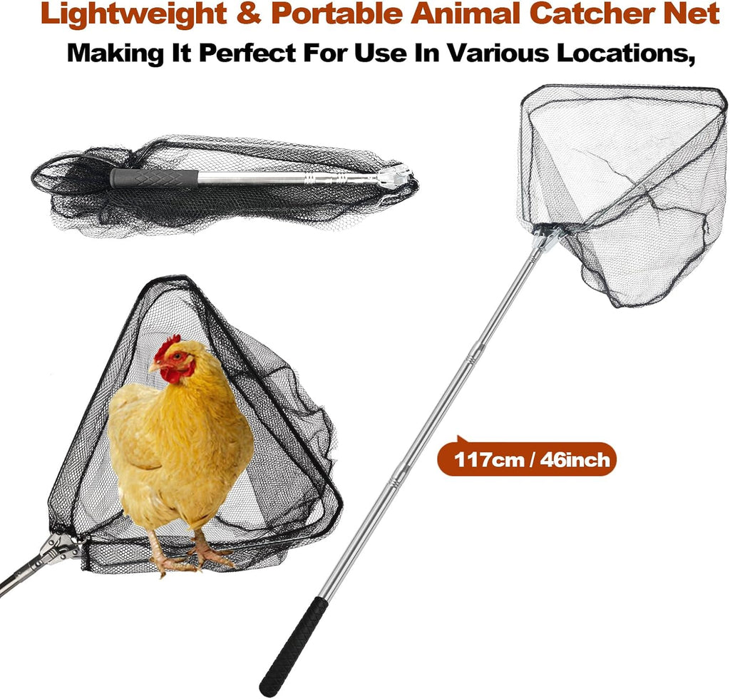 Chicken Catching Net, Animal Net with Extendable 46 Inch Stainless Steel Pole, Chicken Nets for Chickens, Ducks, Birds Cats, Dogs，Fishnet, Chicken Catcher for Poultry Supplies