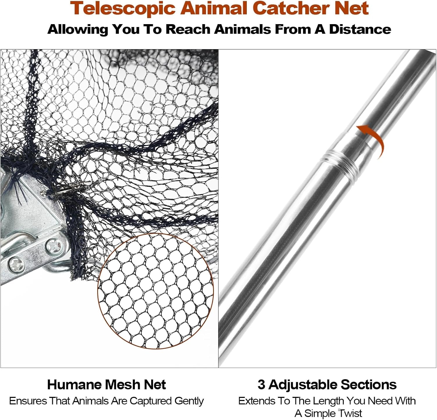 Chicken Catching Net, Animal Net with Extendable 46 Inch Stainless Steel Pole, Chicken Nets for Chickens, Ducks, Birds Cats, Dogs，Fishnet, Chicken Catcher for Poultry Supplies