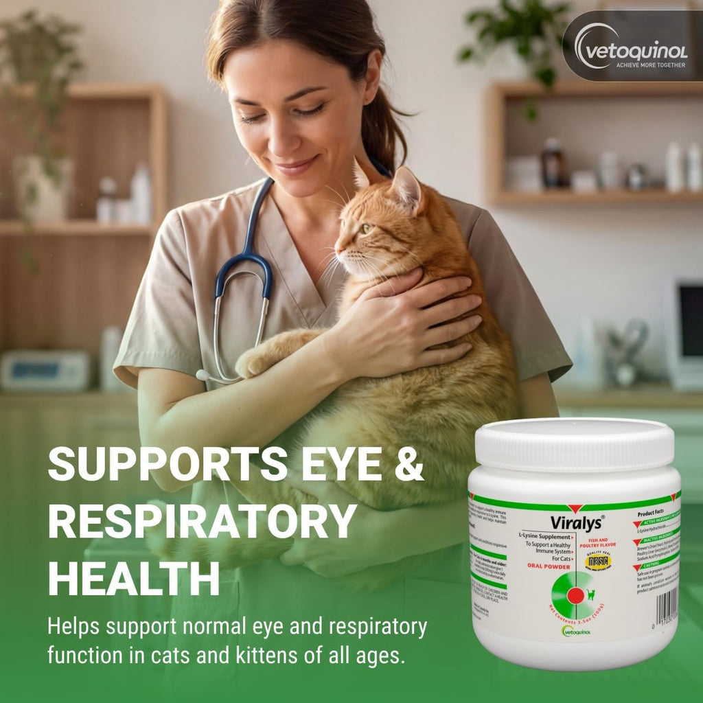 Viralys - Lysine Supplement for Cats & Kittens - Supports Eye Wellness, Respiratory Health & Immune Strength - Flavored Oral Powder for Easy Feeding & Daily Use - 100 Grams