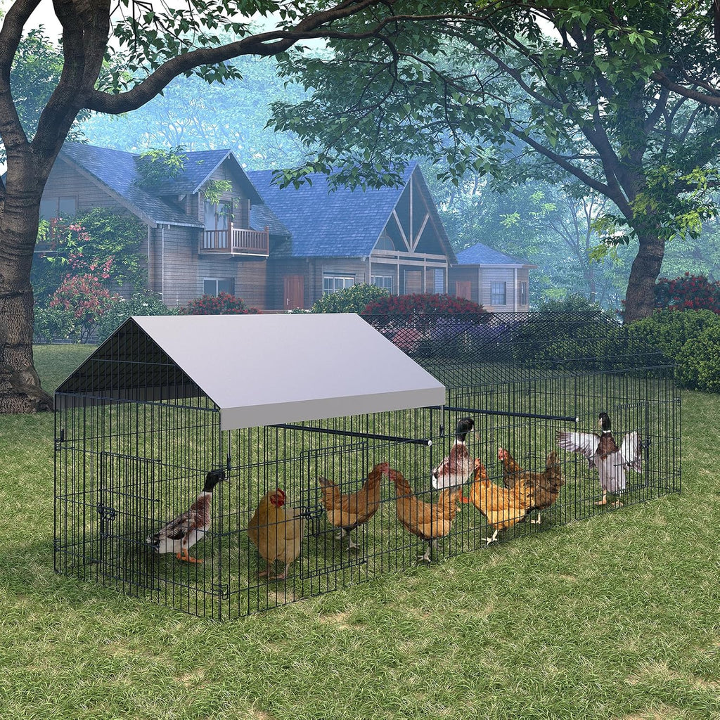 Metal Chicken Coop with Waterproof & Anti-Uv Cover, Portable Chicken Run for Yard, Poultry Cage Hen House for Backyard Farm Use, 130 in L X 40 in W X 40 in H