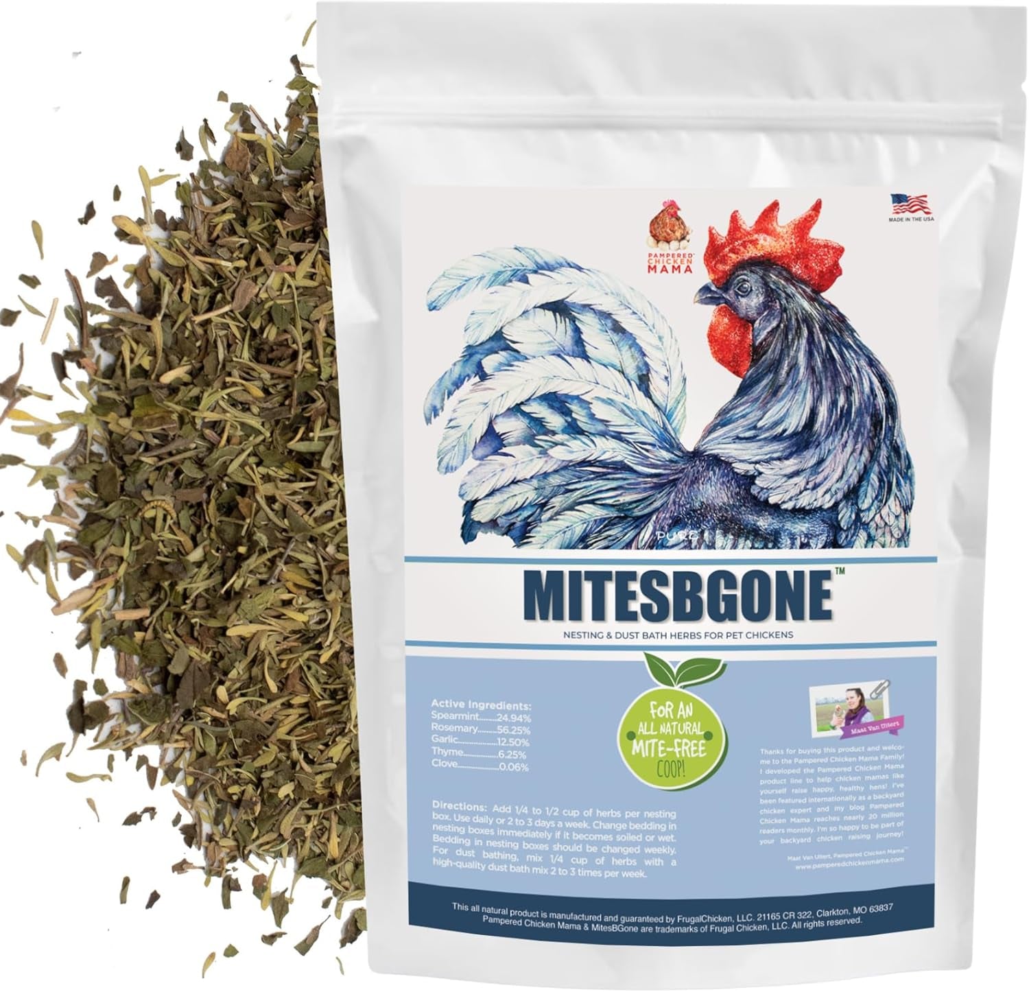 Backyard Chicken Nesting Herbs 16 Oz (1 Lb) - Mitesbgone All-Natural Backyard Chicken Feed & Supplies to Protect against Pests, Bugs, Insects & Vermin - Nesting Blend for Hens